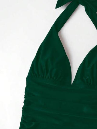 طقم تانكيني حريمي Swim طقم ملابس سباحة كاجوال بالوان صلبة، منكشفة الظهر مربوطة العنق للنساء ، مثالية للصيف والشاطئ