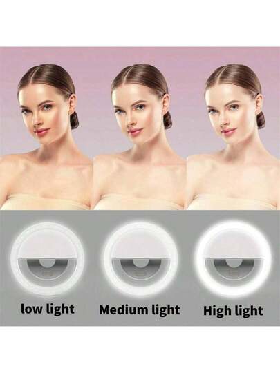 Fill lights 1 قطعة إضاءة حلقية للسيلفي محمولة، متوفرة باللون الأبيض/الوردي/الأزرق/الأسود، قابلة للشحن عبر USB، 3 أوضاع إضاءة، مناسبة للبث المباشر وتسجيل الفيديو والتصوير والمناكير وتمديد الرموش والوشم والعناية بالبشرة، تحكم باللمس، ديكور غرفة، تخييم خا...
