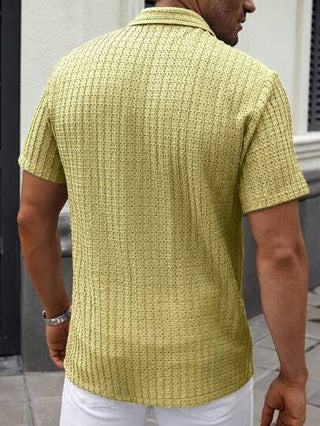 Manfinity CasualCool قميص للرجال قصير الأكمام من قماش شبكي ملمسي عادي للصيف