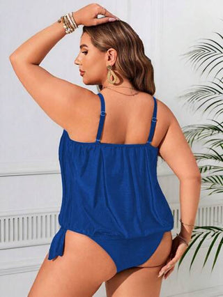 Swim Lushoire مجموعة بيكيني لإنحاف البطن لون سادة من قطعتين، ذو حمالات رفيعة للمرأة مقاسات كبيرة
