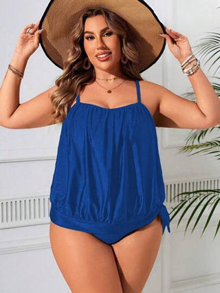 Swim Lushoire مجموعة بيكيني لإنحاف البطن لون سادة من قطعتين، ذو حمالات رفيعة للمرأة مقاسات كبيرة