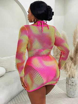 SHEIN Slayr CURVE مجموعة مثيرة من حمالة الصدر شبكية والسروال والفستان المغطي بالحجم الكبير، للشاطئ والعطلات الصيفية