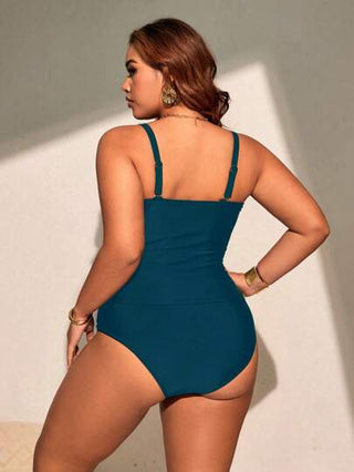Swim Chiccia مجموعة بحجم كبير 2 قطعة للنساء، توب كروب متباين النسيج وشورت مثلث متباين النسيج بخصر عالٍ ، بكيني، بسيط للأجازات واليومي