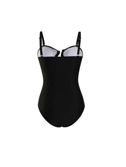 Swim Oasis مجموعة ملابس سباحة للمرأة البدينة مقاس كبير 2 قطعة ، بلوزة بندو سوداء ممتدة شفافة مُبطنة ذات حمالات رفيعة مع تنورة شبكية سوداء ، موديل راقي لملابس الشاطئ للعطلات الصيفية