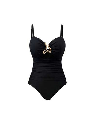 Swim Oasis مجموعة ملابس سباحة للمرأة البدينة مقاس كبير 2 قطعة ، بلوزة بندو سوداء ممتدة شفافة مُبطنة ذات حمالات رفيعة مع تنورة شبكية سوداء ، موديل راقي لملابس الشاطئ للعطلات الصيفية