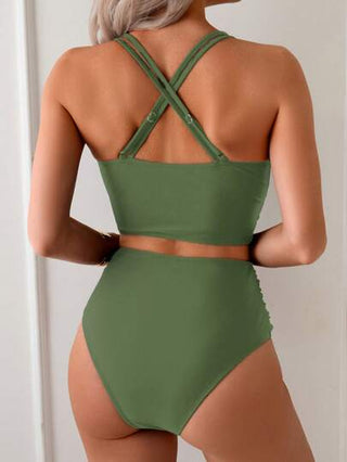 طقم تانكيني حريمي Swim Basics بيكيني ملابس علوية وسروال متجعدين مخفف للترهل مناسب للعطلات الشاطئية الجذاب والممتاز للبيع