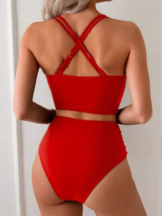 طقم تانكيني حريمي Swim Basics ملابس سباحة بيكيني من نوع خزان مرفرف مخفف للبطن والخصر مناسبة لشاطئ المنتجع السياحي الشعبي