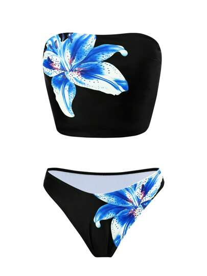 طقم تانكيني حريمي Swim SXY طقم بكيني نسائي عالي القطع بحمالات رفيعة مطبوع بنمط صيفي