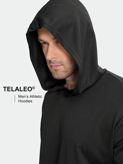 TELALEO تي شيرت رياضي رجالي ذو كم قصير وقلنسوة، تي شيرت تنس كاجوال بأداء عالي لامتصاص العرق، قماش صغير الجودة