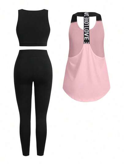 SHEIN Sport Studio طقم رياضي مكون من سترة وتايت - بتصميم لون مضاد