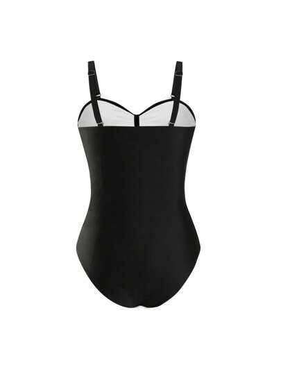 Swim Oasis فستان حمام مكون من قطعتين 2Pcs للمرأة ذات الحجم الكبير، جينز أسود رفيع بحمالات رفيعة، مع تنورة سوداء من الشبك، ملابس مناسبة لأجازة الصيف وأيام الشاطئ