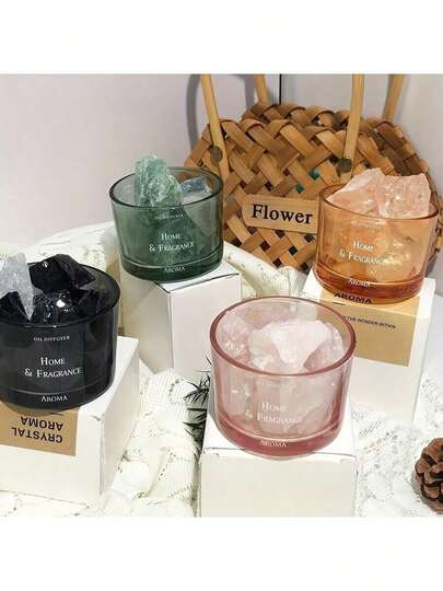 قطعة واحدة من حجر العطر البلوري عالي الجودة والبسيط مع كوب زجاجي، موزع حجر العطر - بدون زيت، بدون رائحة، هدية ديكور منزلي ممتازة مناسبة للأمهات والنساء، العلاج بالعطور، رائحة الغرفة، موزع، هدية، ديكور المنزل