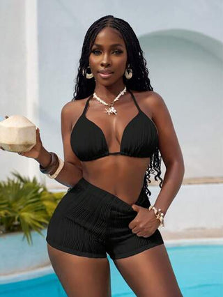 Slaydiva مجموعة بكيني مكونة من قطعتين، ملابس علوية مثلثية أنيقة وشورت، مثالية للسباحة والشاطئ