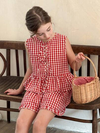 girls-sets طقم قمصان ناعمة بأكمام ضيقة و شورت محبوك بطبعة منسوجة لطقم ملابس بنات، فستان بناتي طبعات كلاسيكية،ملابس متناسقة للبنات ولملابس أخوات، مناسب للربيع والصيف