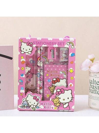 أدوات مكتبية ومدرسية Sanrio مجموعة القرطاسية هلو كيتي 8/6 قطعة تشمل مسطرة ، قلم رصاص، ممحاة، دفتر مذكرات، أدوات رسم وقرطاسية هدايا للأطفال للعودة للمدرسة ( تصميم عشوائي للتغليف)