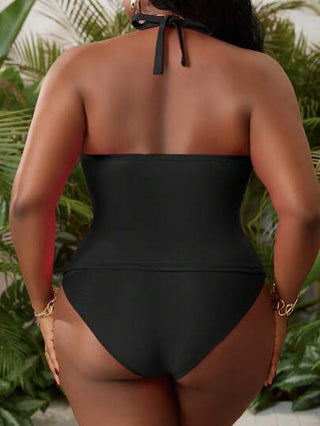 SHEIN Slayr CURVE بيكيني من قطعتين مع لون متباين ، بانديو مناسب لأحجام كبيره، ملابس سباحة عطلة الشاطئ ذات مرونة عالية
