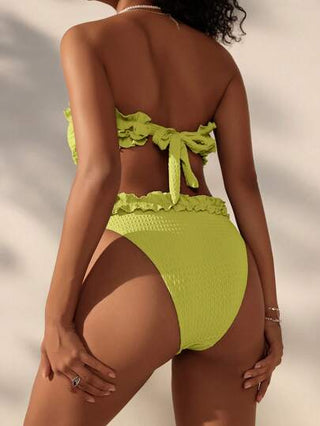 Swim Mod مجموعة بذلة السباحة ذات حافة مجعدة باللون الواحد للنساء للعطلات والشاطئ