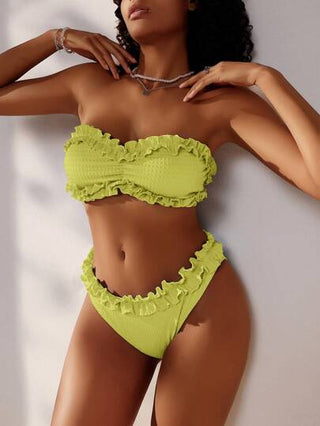 Swim Mod مجموعة بذلة السباحة ذات حافة مجعدة باللون الواحد للنساء للعطلات والشاطئ