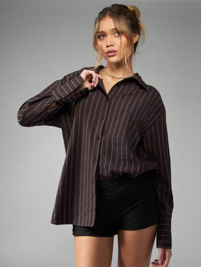 MISSGUIDED بلوزة مكتبية رسمية كاجوال كبيرة الحجم بياقة ياقة مطرزة بشريط رفيع، بأكمام طويلة، مناسبة للموسم الخريفي والشتوي