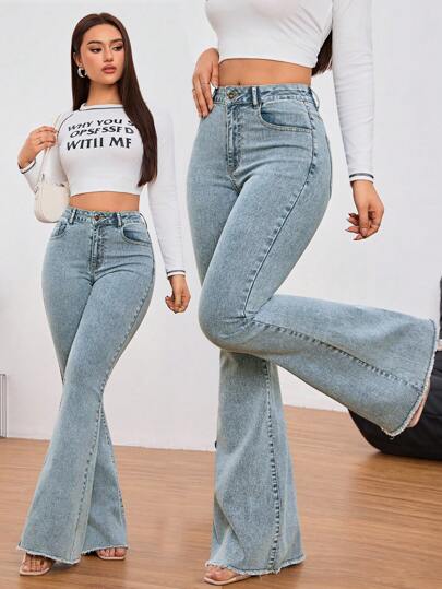 SHEIN Tall بنطال جينز نسائي ذو جيوب مرن واسع للنساء