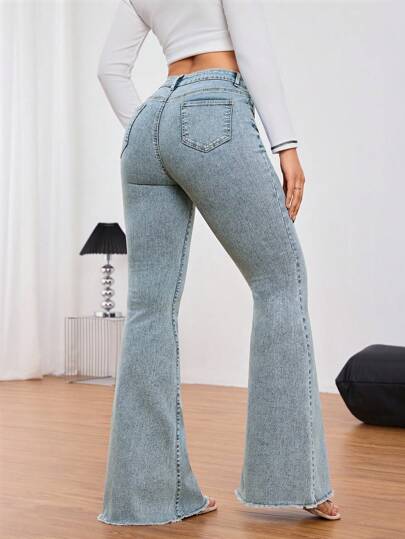 SHEIN Tall بنطال جينز نسائي ذو جيوب مرن واسع للنساء