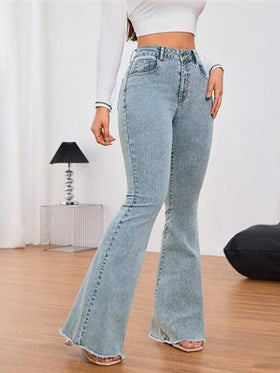SHEIN Tall بنطال جينز نسائي ذو جيوب مرن واسع للنساء