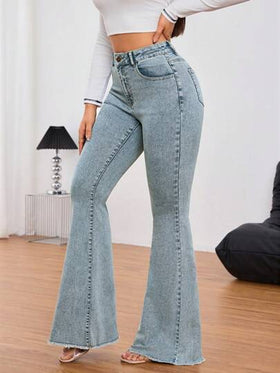 SHEIN Tall بنطال جينز نسائي ذو جيوب مرن واسع للنساء