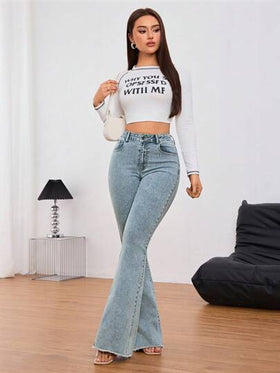 SHEIN Tall بنطال جينز نسائي ذو جيوب مرن واسع للنساء