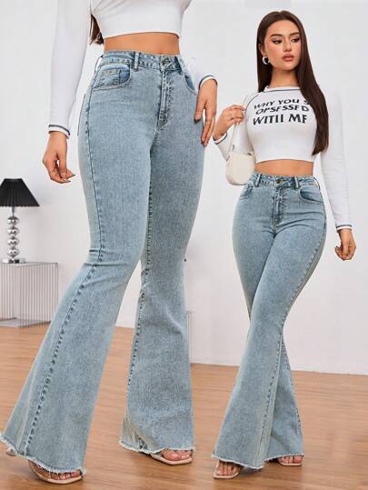 SHEIN Tall بنطال جينز نسائي ذو جيوب مرن واسع للنساء