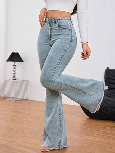 SHEIN Tall بنطال جينز نسائي ذو جيوب مرن واسع للنساء