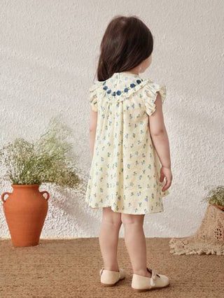 فساتين بيبي Blossori فستان بناتي أنيق باللمسة الفرنسية مع زخارف زهرية ورائعة بتصميم خط A، للربيع/الصيف