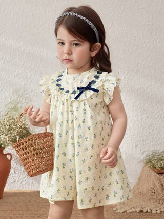 فساتين بيبي Blossori فستان بناتي أنيق باللمسة الفرنسية مع زخارف زهرية ورائعة بتصميم خط A، للربيع/الصيف