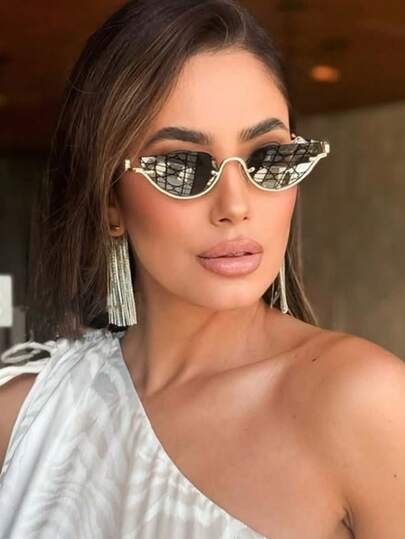 نظارة معدنية بإطار شبه دائري بطراز رجعي، نظارة شخصية متعددة الاستخدامات وعصرية، نظارة أنيقة للنساء، نظارة شمسية للسيدات، إكسسوارات للملابس الخريفية والشتوية، إكسسوارات للشاطئ والعطلات الصيفية والسفر والأنشطة الخارجية، هدايا للأعمال الرسمية الكاجوال