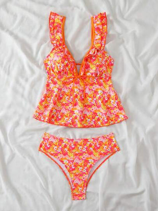 طقم تانكيني حريمي Swim Mod مجموعة ملابس علوية وبكيني للنساء بطبعة زهرية للعطلات واطلالة الشاطئ وحفلات