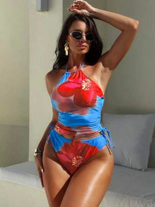 طقم تانكيني حريمي Swim SPRTY طقم جديد للنساء ذو طبعة زهور جذابة،بيكيني من قطعتين، ملابس علوية مرفوع الصدر بتصميم ظهر مكشوف وأربطة قابلة للتعديل