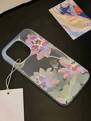 غطاء هاتف TPU شفاف بلمسة مطفأة بطبعة زهرية متوافق مع هواتف آيفون 16 و15 و14 و13 و12 و11 برو ماكس قطعة واحدة
