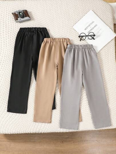 SHEIN 3 قطعة/مجموعة بنطلون بدلة رسمية بسيطة للصبي الصغير، مناسب للاستخدام اليومي والمناسبات الخارجية