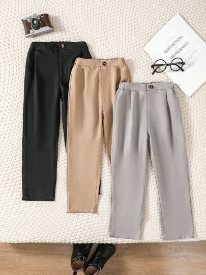 SHEIN 3 قطعة/مجموعة بنطلون بدلة رسمية بسيطة للصبي الصغير، مناسب للاستخدام اليومي والمناسبات الخارجية