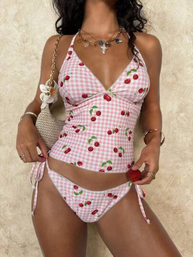 Swim Glamine طقم بكيني بطبعة شبكية من الكرز الحلو
