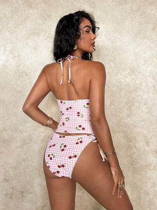 طقم تانكيني حريمي Swim Glamine طقم بكيني بطبعة شبكية من الكرز الحلو