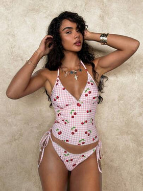 Swim Glamine طقم بكيني بطبعة شبكية من الكرز الحلو