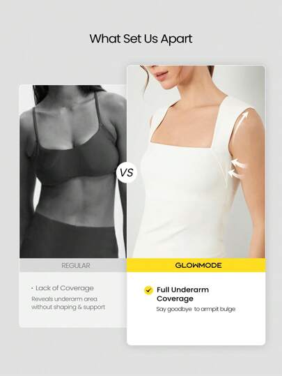 GLOWMODE هرم رفيع للذراع والأرداف أساسي بياقة مربعة، قمصان خزان مريحة للرياضات منخفضة الأثر مثل اليوغا والبيلاتس، قابلة للإزالة للاستخدام اليومي في الاستوديوهات