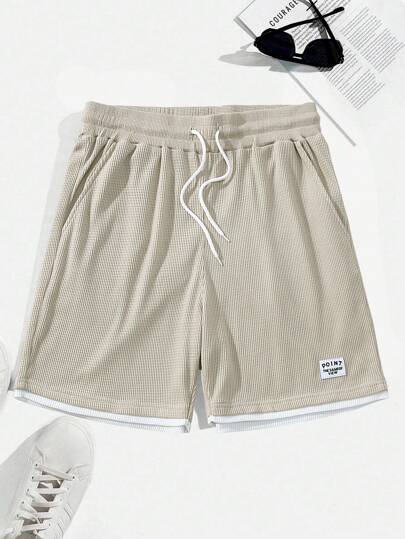 Manfinity Homme شورت رجالي كاجوال قطني ذو نسيج شبكي منقوش بألوان متباينة بتصميم ملائم لأيام الإجازة ، شورت رجالي كاجوال قطني ذو نسيج شبكي منقوش بألوان متباينة بتصميم ملائم لأيام الإجازة