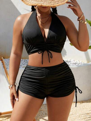 طقم تانكيني حريمي Slaydiva ملابس سباحة مكونة من 2 قطعة لحجم كبير للنساء، ملابس علوية علوية ذات صدرية وياقة على شكل V مع ربطة جانبية وسروال داخلي، مناسبة للعطلات والشاطئ والمسبح