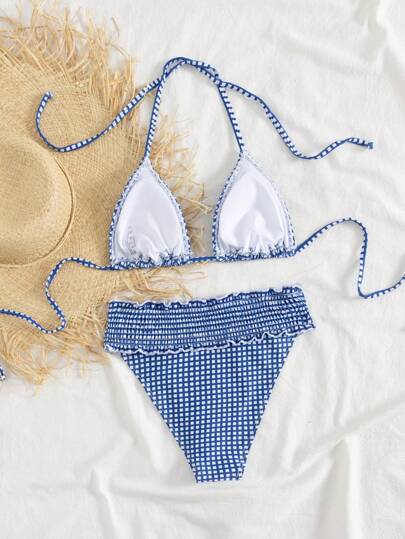طقم تانكيني حريمي Swim Vcay طقم ملابس سباحة بطانيات زرقاء وبيضاء طباعة رسمية مريحة للإجازة للنساء