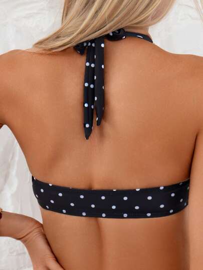 طقم تانكيني حريمي Swim مجموعة بكيني نسائية طباعة نقاط الفيترية عالية المرونة، ملابس علوية تانكيني بقصة هولتر وبطن بيكيني جذاب، للاستخدام في حمام السباحة والشاطئ الصيفي والعطلات