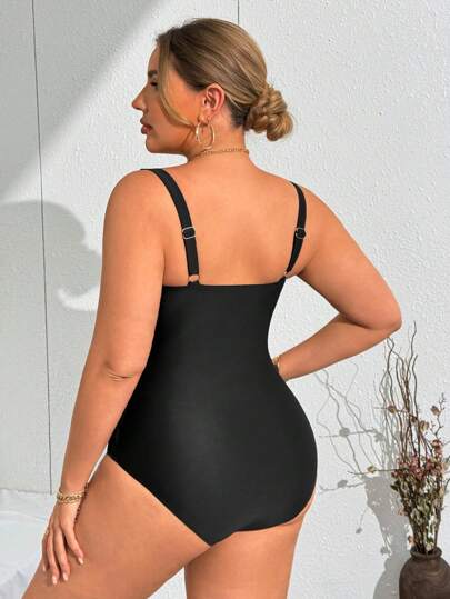 Swim Lushoire بدلة سباحة قطعة واحدة مقاسات كبيرة من طبقتي شبكي وتشكيلي