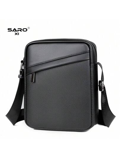 saroxi حقيبة كتف جلدية اصطناعية مائلة للرجال، حقيبة كروسبودي كاجوال بجيوب جانبية، ذات شكل مربع، متعددة الوظائف، مناسبة للتنقل، بتصميم أنيق أسود، هدية للرجال/الصديق، إكسسوار سفر بلون عصري