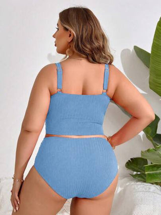 Swim Lushoire طقم زمردي مكون من قطعتين مع خصر واسع للسيدات ذوات الحجم الكبير، بتنورة كشكشة