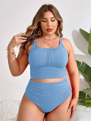 Swim Lushoire طقم زمردي مكون من قطعتين مع خصر واسع للسيدات ذوات الحجم الكبير، بتنورة كشكشة
